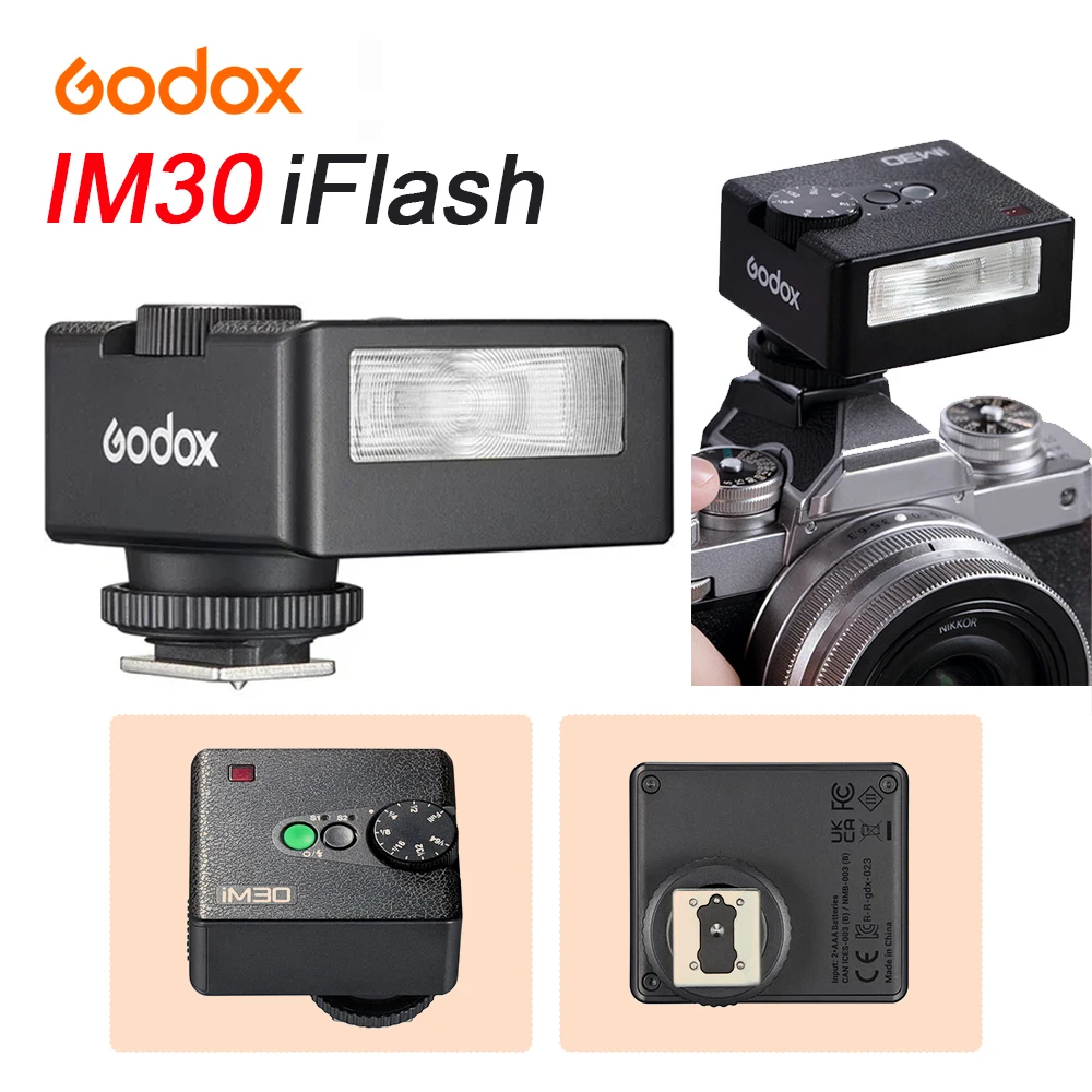 فلاش يدوي Godox iM30 صغير محمول لنماذج الكاميرا المختلفة 7 مستويات طاقة (1/64 ~ 1/1) لكاميرا Godox iFlash الخارجية