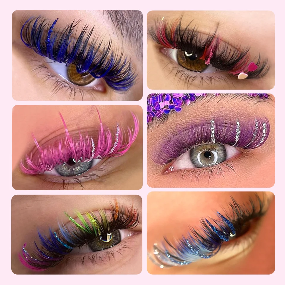 Shiny Fashion Glitter Eyelashes Color Premade Spike Lashes Colorful Mix Individual Lash Extensions Russian Volume Makeup Glitter