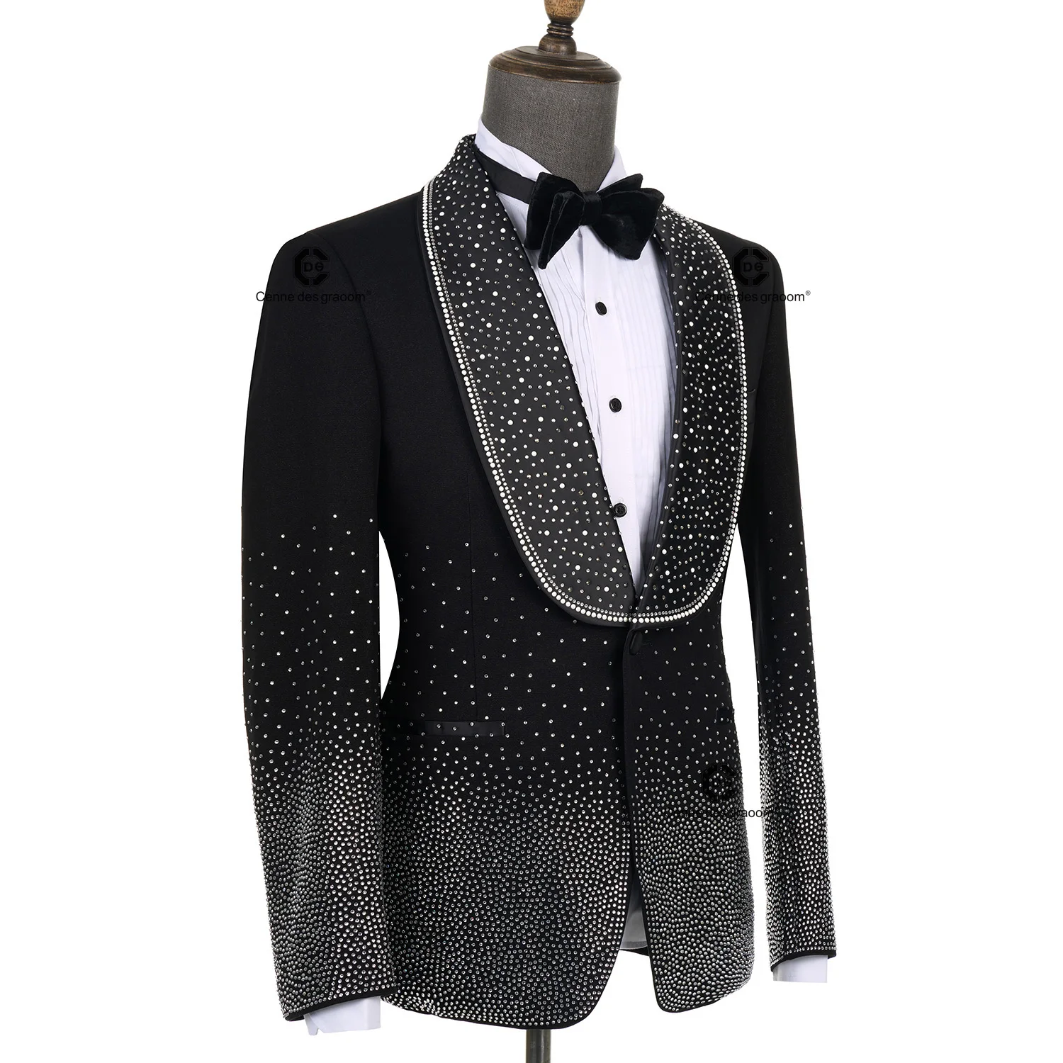 Cenne Des Graoom 2025 New Elegant Luxury Men Suits Jewelry Ornament Shining Tuxedo Slim Fit with Oversized Shawl Lapel for Party