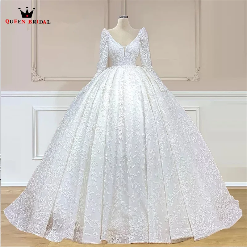 Custom Made Luxurious 2023 Fashion Weddding Dresses Ball Gown Long Sleeve Tulle Lace Appliques Crystal Beaded Bridal Gowns SD35