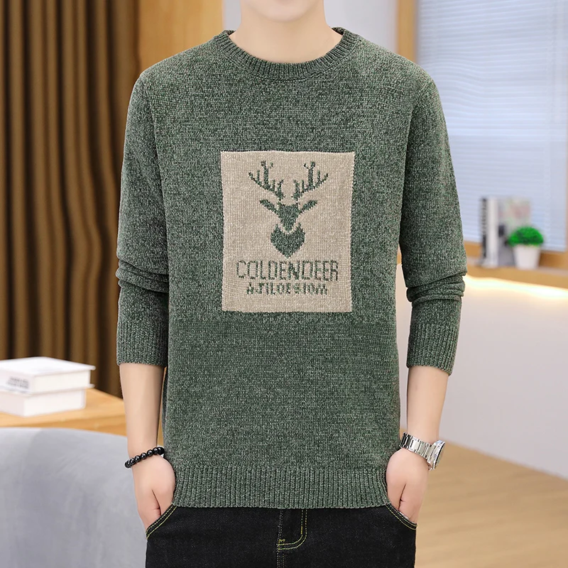 

Зимний Cisas с принтом оленя, облегающий вязаный свитер на подкладке, мужской базовый слой, удобный дышащий повседневный топ