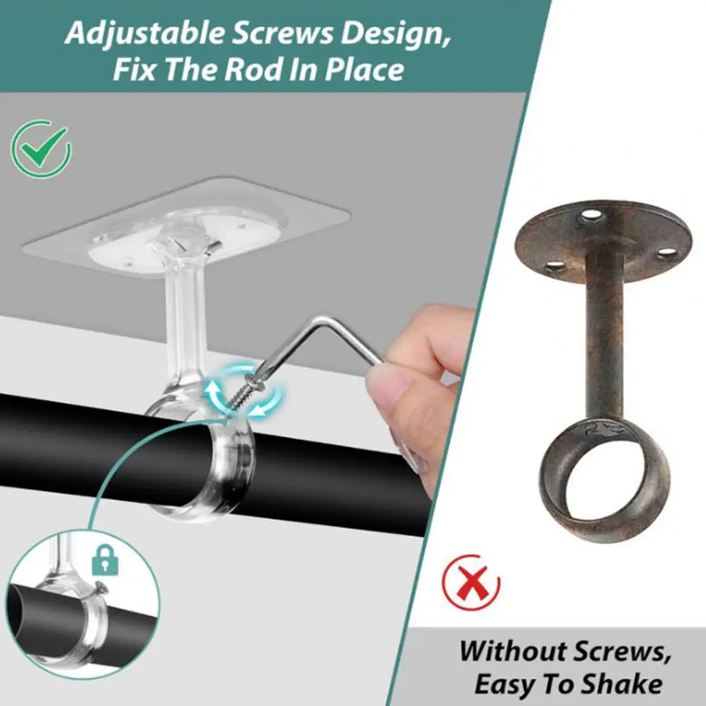 Sturdy Stick-on Curtain Rod Mounts Adjustable Ceiling Mounted Curtain Rod Holder Brackets with Strong Load-bearing for Simple