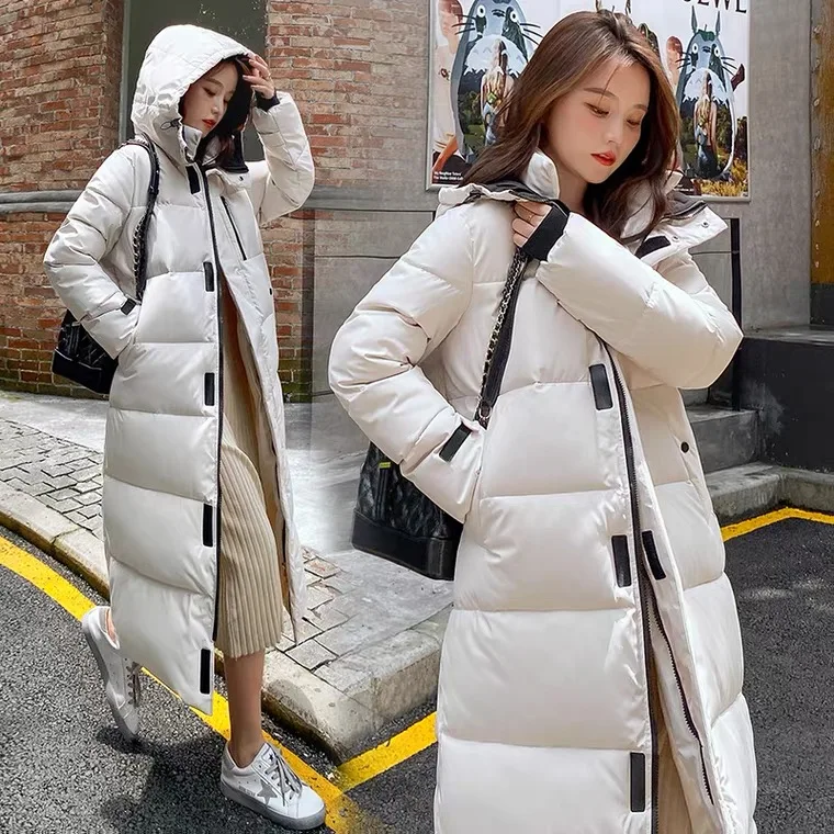 Chaqueta de plumón de longitud media para mujer, abrigo holgado de estilo coreano, parka de otoño e invierno, 2023