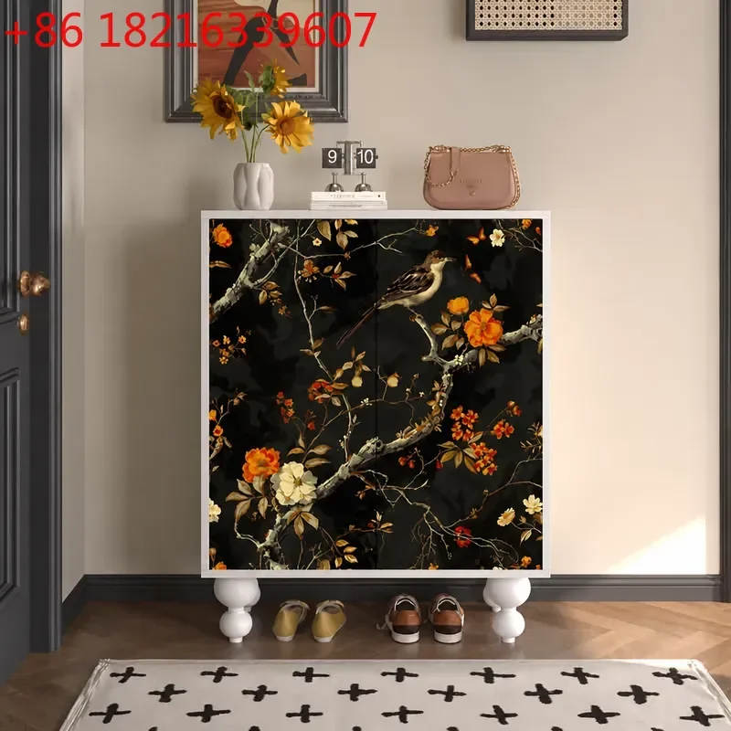 YAORetro Solid Wood Shoe Cabinet Entrance Storage Unit Living Room Wall Mounted Multi Functional Household Organizer Furniture