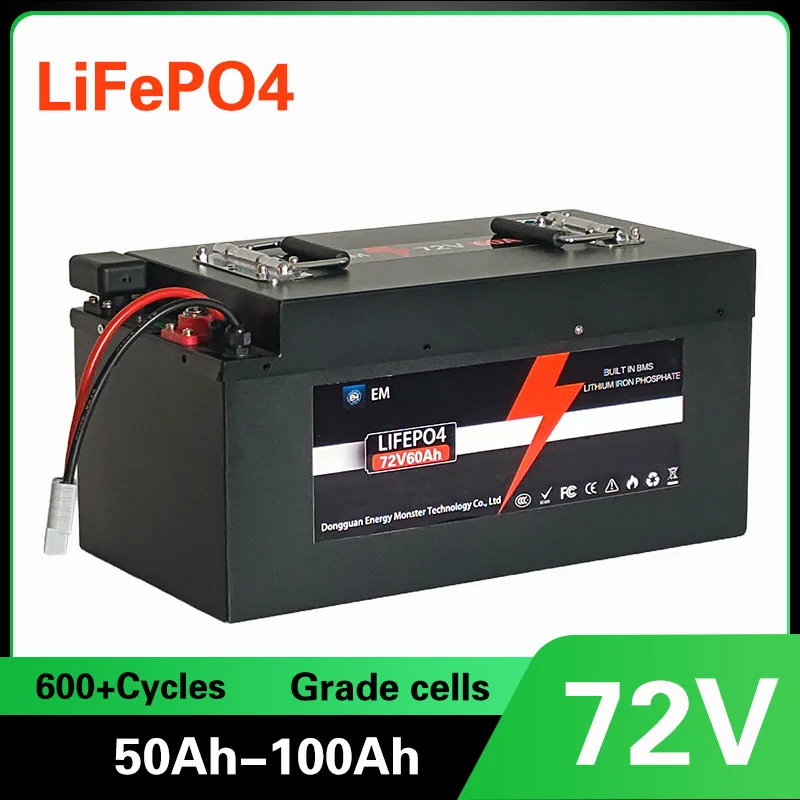 

72V 50Ah 80Ah100AH 150Ah 200Ah 40AH lifepo4 per accumulation di solar energy camper self ibrida support bluetooth
