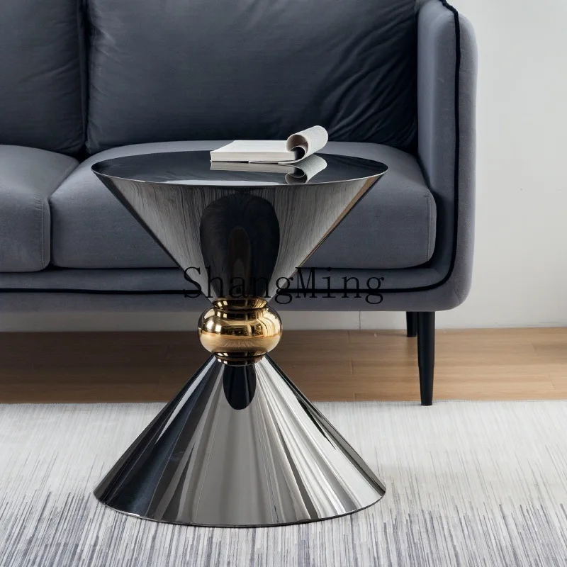 

CL Modern Minimalist Creative Stainless Steel Metal Living Room Sofa Coffee Light Luxury Round Corner Table
