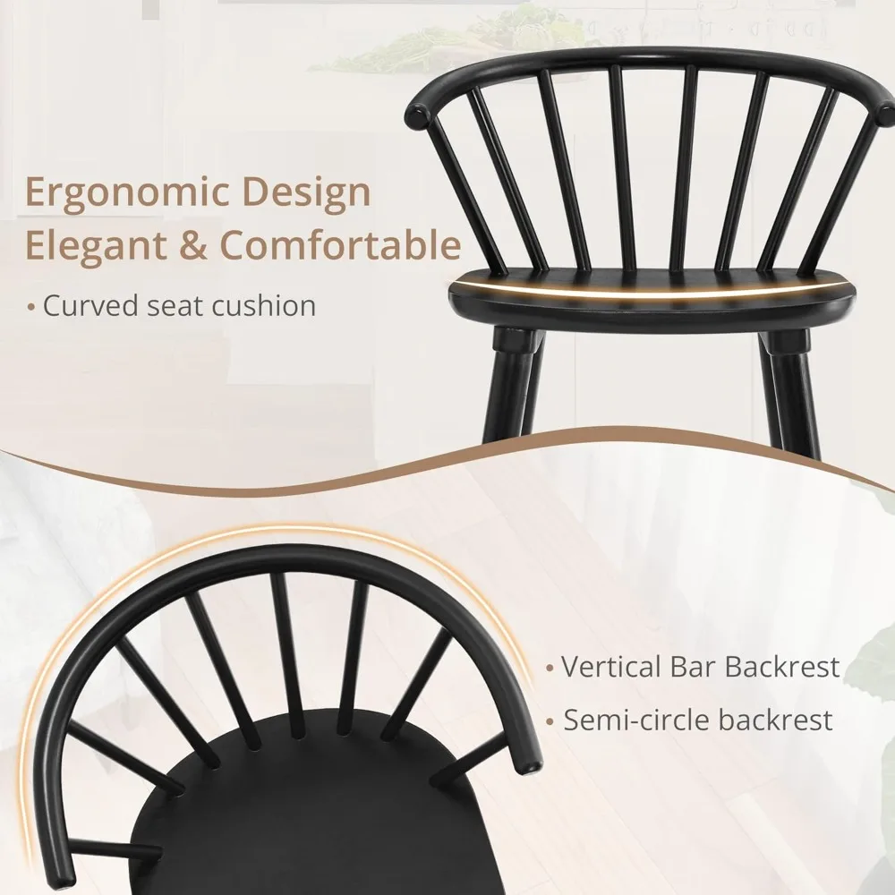 Black Dining Chairs Set of 6, Farmhouse Wood Dining Chairs with Semicircular Backrest, Spindle Dining Chair, Customized