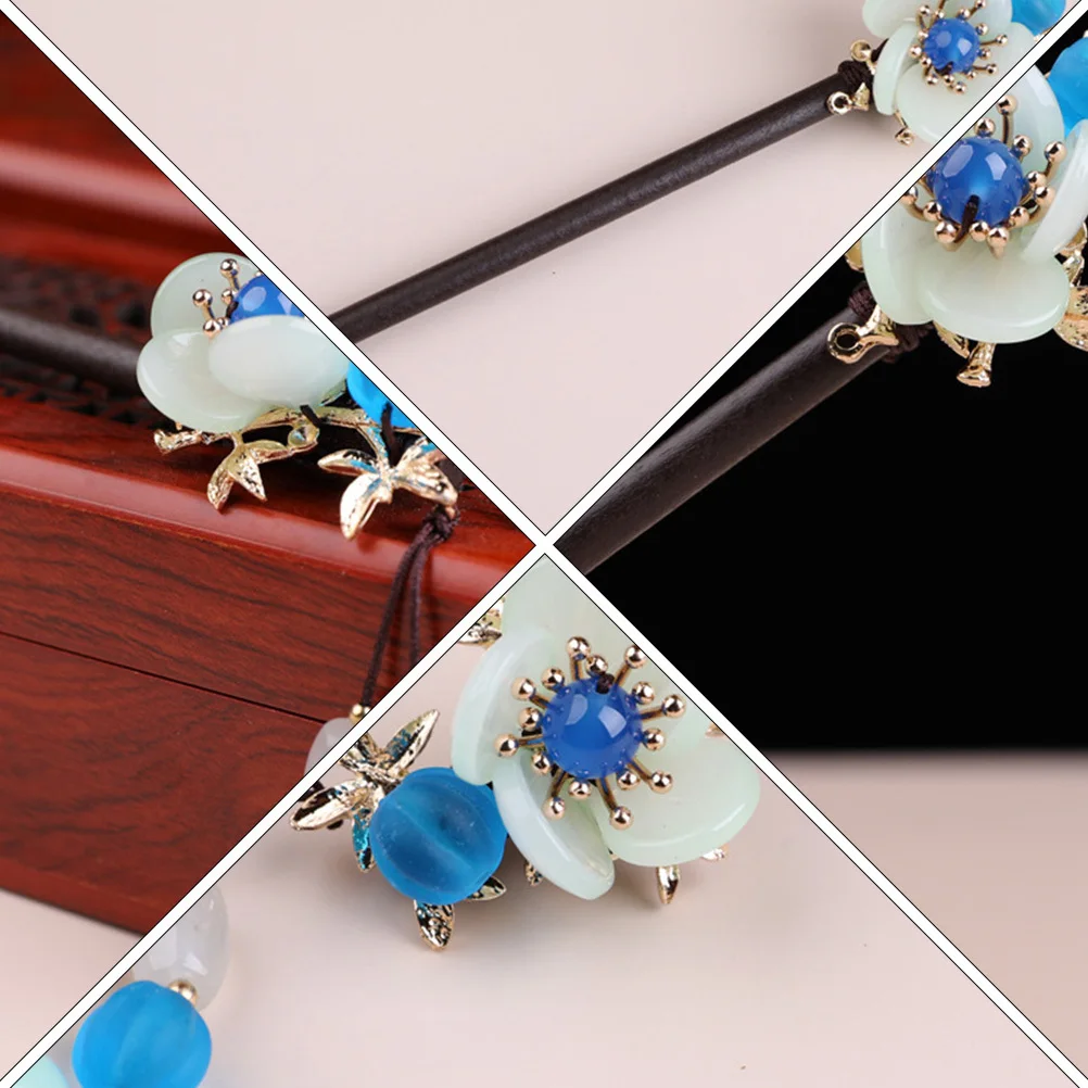 

1Pcs Crystal Hairpin Retro Wooden Hair Chopstick Durable Natural Wood Azure Stone Agate Hairpin for Long Thick Hair Party