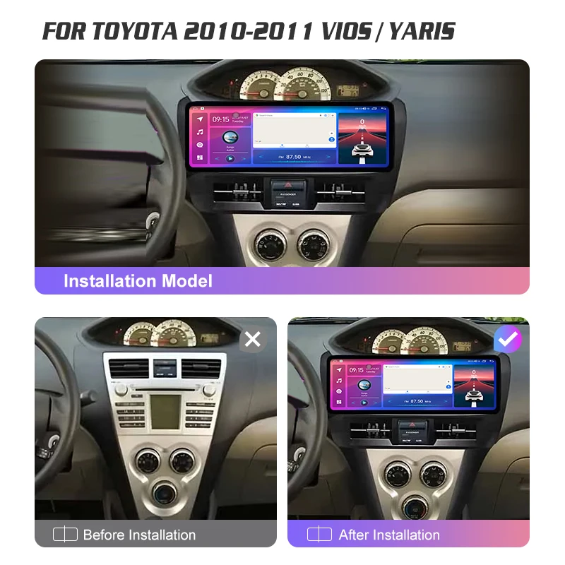 12.3 Inch Latest Car Radio Automotivo Multimedia For TOYOTA 2010-2011 Vios / Yaris Navigation WiFi / 4G GPS Android 12 Carplay