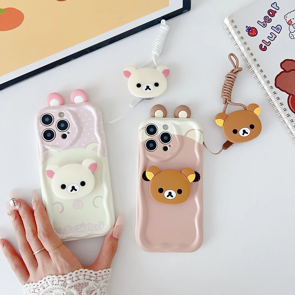 

Чехол для Samsung Galaxy A25 A35 A55 A06 A16 A26 A36 A56 Ear Rilakkuma Wave с держателем и веревкой