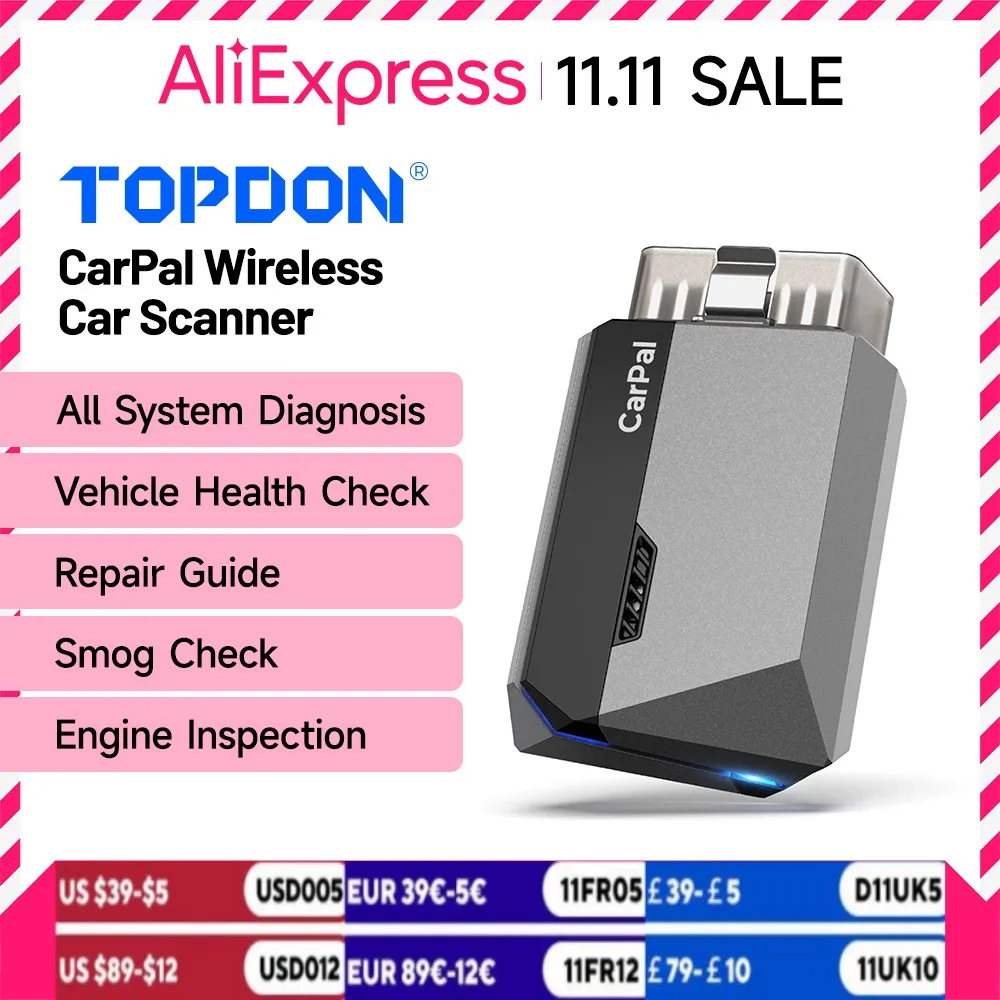 TOPDON Carpal OBD2 Scanner Bluetooth for Car All System Diagnostic Tool iOS Android Vehicle Health Check 6 Reset Services