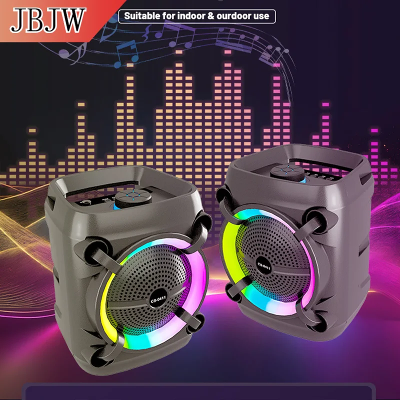 

JBJW CS-0411 New Portable Bluetooth Speaker Colorful Light Wireless Speaker Stereo Bass Cannon For Outdoor Camping Karaoke Party
