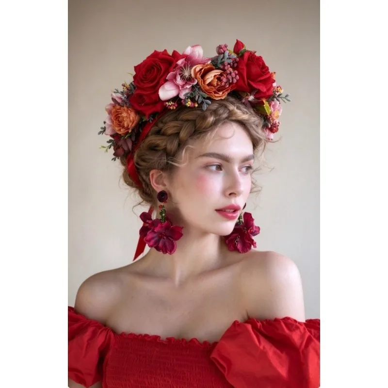 3PCS/Light Natural Floral Headband Earrings & Ring Set – Bohemian Flower Accessories for Bride, Bridesmaid & Wedding
