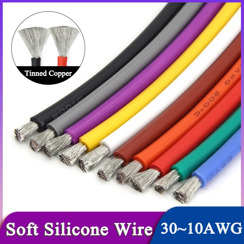 

1 м/5 м мягкий силиконовый провод 30 28 26 24 22 20 18 16 15 14 13 12 10 AWG высокотемпературный гибкий медный термостойкий кабель