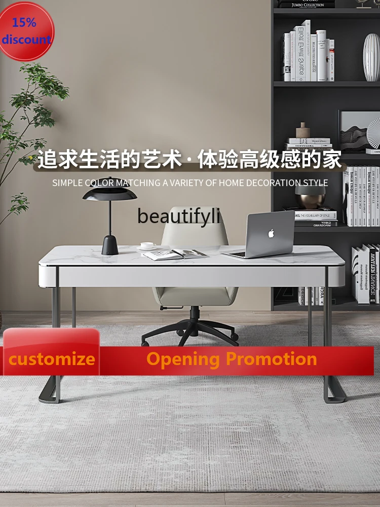 

Italian Minimalist Stone Plate Study Desk | Light Luxury and Simplicity Computer Office Table G1218