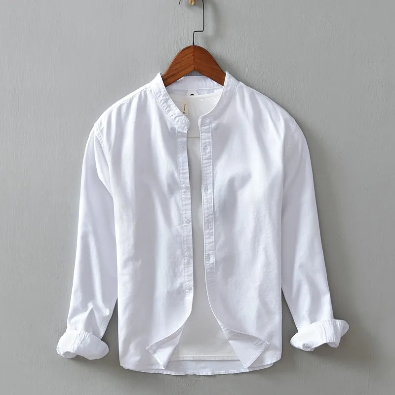 

Men's Pure Cotton Long Sleeve Shirt Casual round Neck Oxford Cloth Fashionable Spring Autumn Wear for Young Men