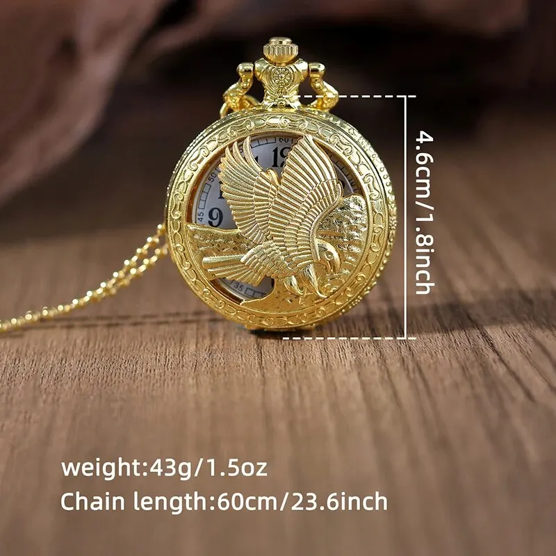 Fashion Men Hollow Eagle Quartz Pocket Watch Necklace Luxury Gold Pendant Gifts For Women Man with Fob Chain