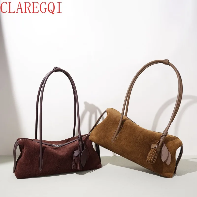CLAREGQI  New Model Cattle Hide Retro Shoulder Bagwomen Niche Scrub Hobo Bags Damen All Match Simple Commuting Slouchy Bag