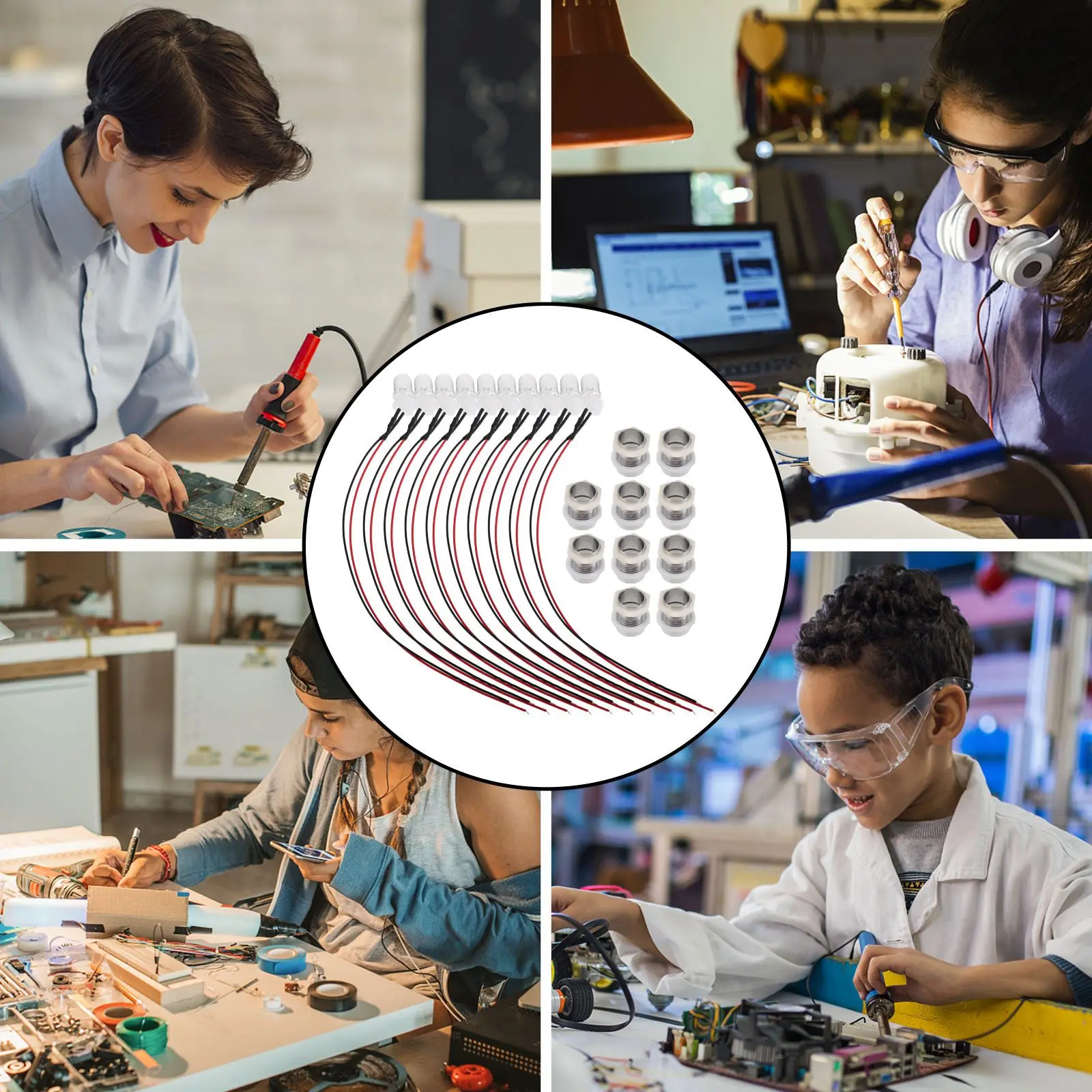 

10Pcs LED Lamp Emitting Diode Metal Base Easy Install DIY Science Car Decoration 6V-12V Pre Light Flash Light