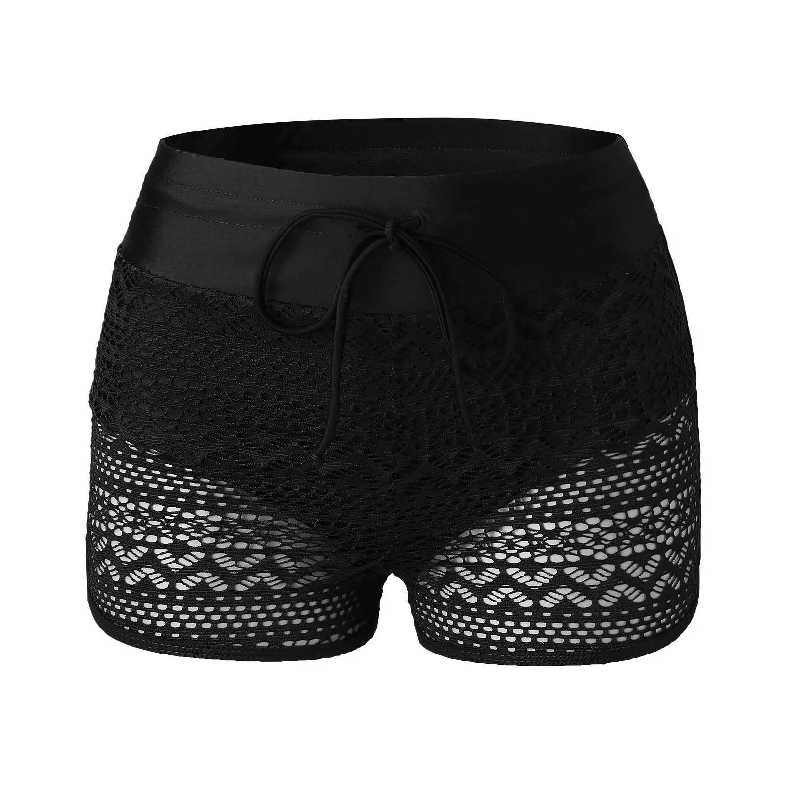 Women Bikini Bottom Lace Hollow Out Swimwear Shorts Ladies Slim High Waist Swimming Trunks