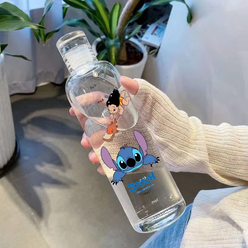 New 500ml Disney Stitch Water Cup Water Bottles Plastic Transparent Anime Cartoon Student Water Bottle Drinkware Leak-proof Gift