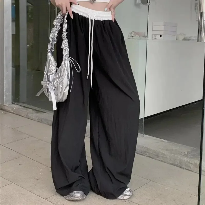 

Summer New Retro High Waisted Cargo Pants For Women Korean Fashion Wide Leg Baggy Pants Sweatpants Y2k Joggers Women Streetwear