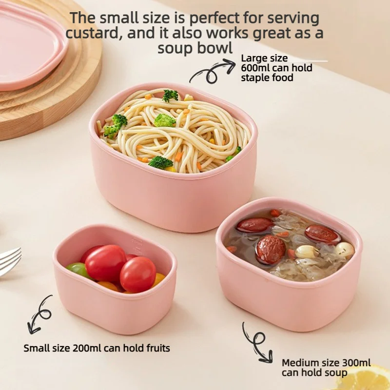Silicone Lunch Box with Lid, Microwave & Fridge Safe, Fruit Bento Food Storage for Office Workers & Students
