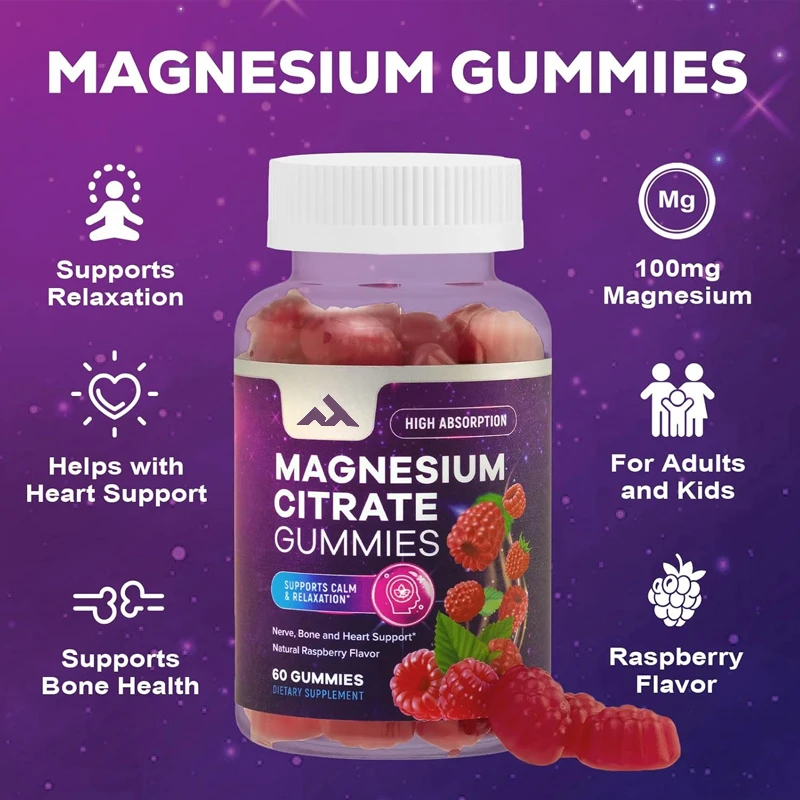 

Magnesium Gummies - High Absorption Magnesium Citrate Supplements for Adults and Children - for Bone and Muscle Health -60 Pills