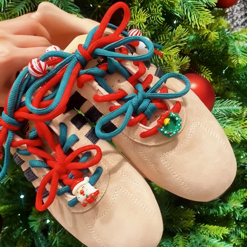 Fashion Red Green Shoelaces Winter Christmas Shoelaces Men Women Fall Winter Sport Casual Sneakers High-top Canvas Shoes Laces