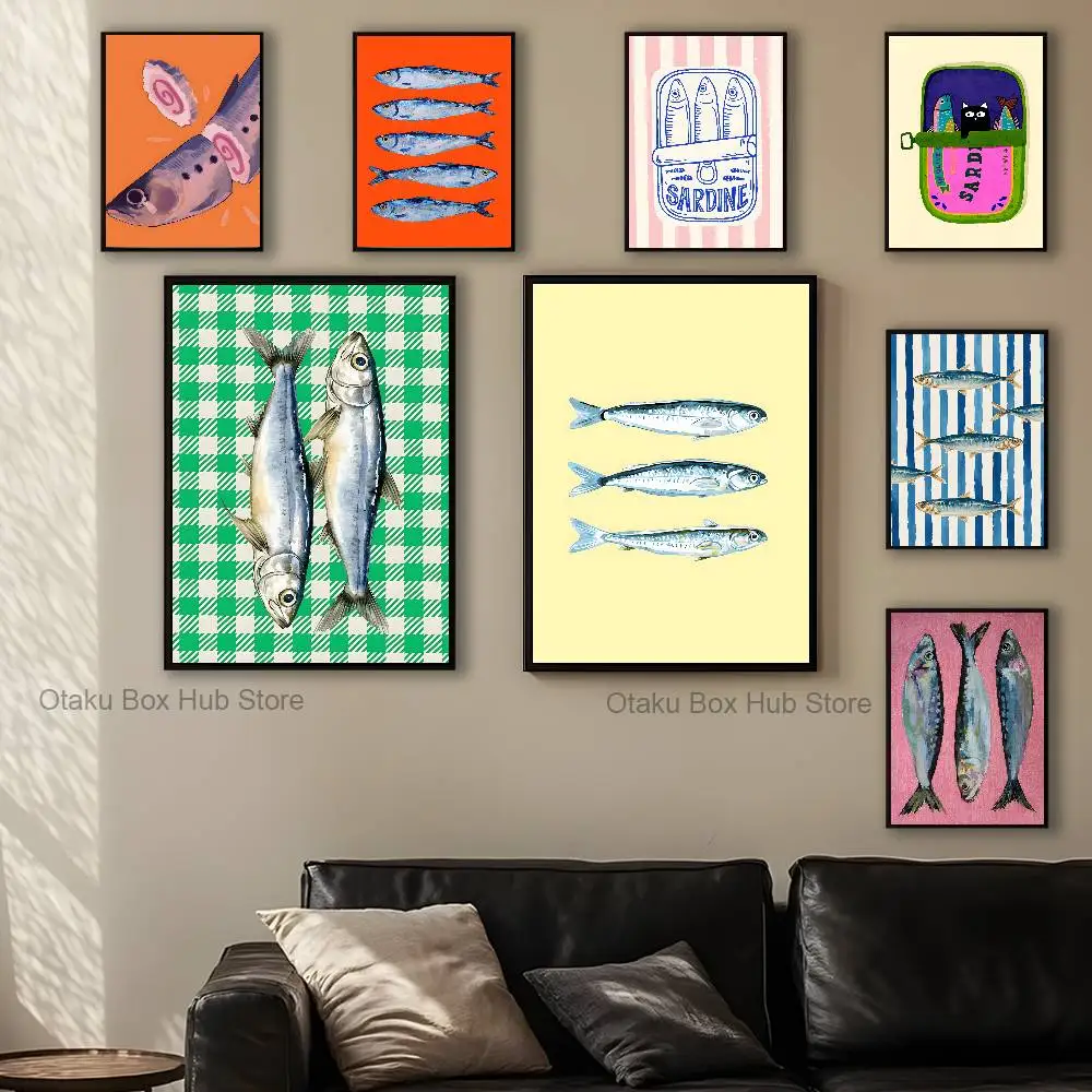 

Coastal Charm Sardine Poster Prints Wall Art Picture Painting Gift Living Room Restaurant Bar Large Dec Sticker
