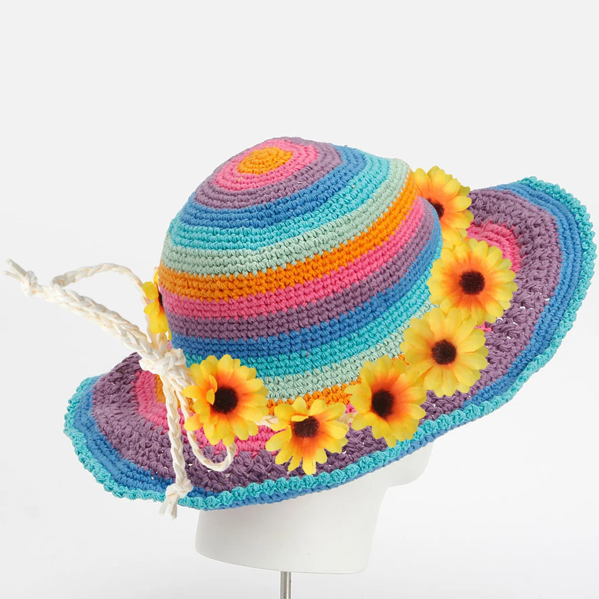 

8pcs Sunflower Hair Band Floral Headwear Adjustable Costume Hat Decoration Reusable Polyester Chrysanthemum Chain Yellow For