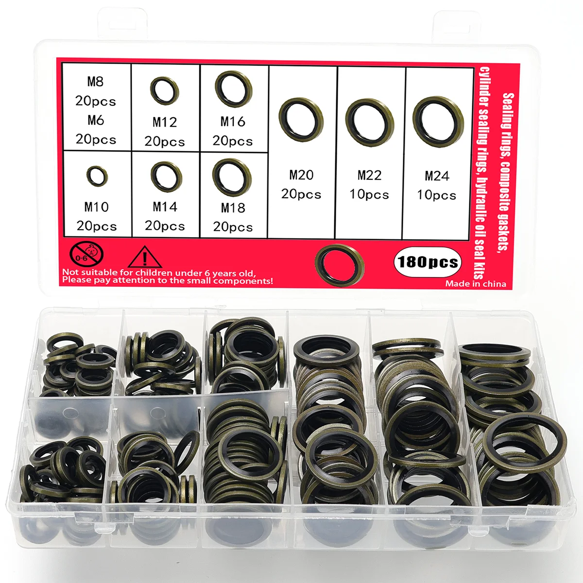 Composite Sealing Gaskets (180pcs) O-Rings, Hydraulic Sealing Rings, Used in Automobiles, Pipelines, and Mechanical Seals.