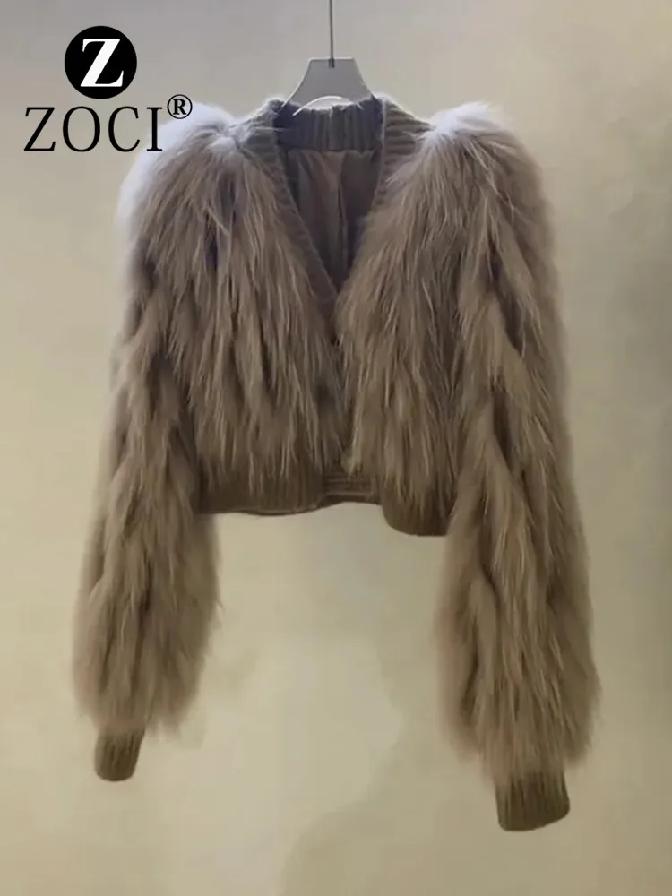 [ZOCI] Quality Inspector's Image, Temperament Splicing, Imitation Fur V-neck Jacket Autumn Winter New Design