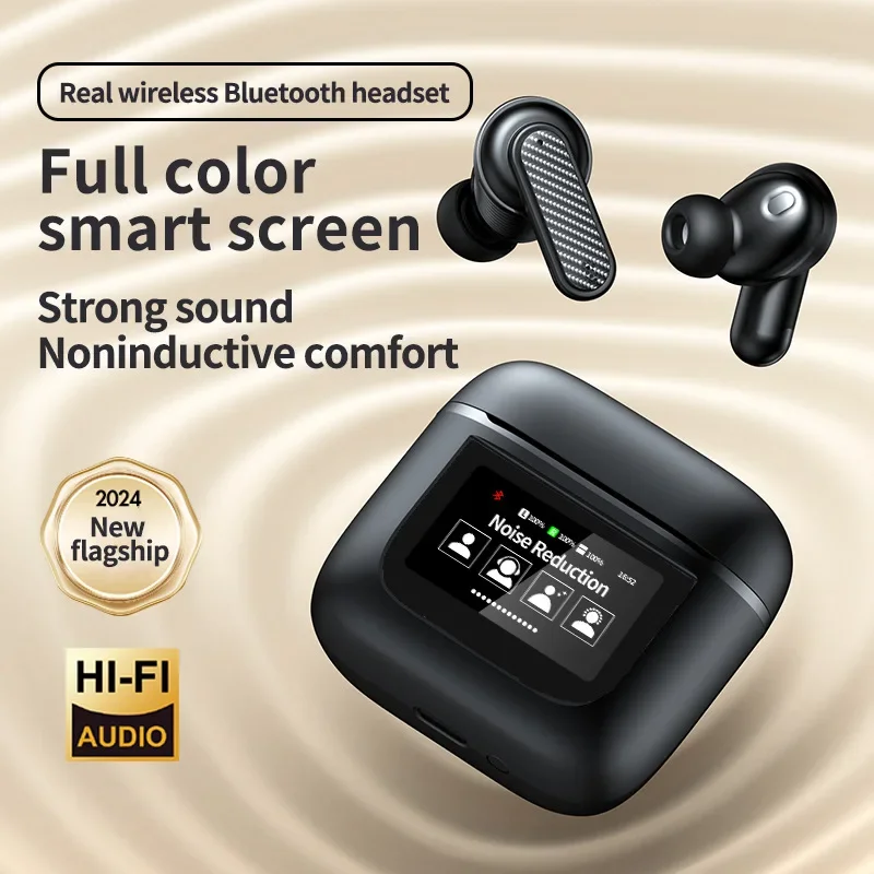 Bluetooth Earphone Full Color Touch LCD Display Wireless Earbud Noise Reduction ANC Intelligent Anti-loss Positioning Headphones