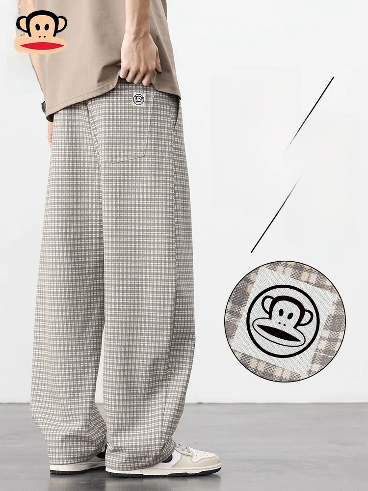 

PaulFrank Plaid Casual Pants Men's Spring Trend Loose Straight Blade Pants Youthful Vitali Sle Elastic Waist Polyester Blend