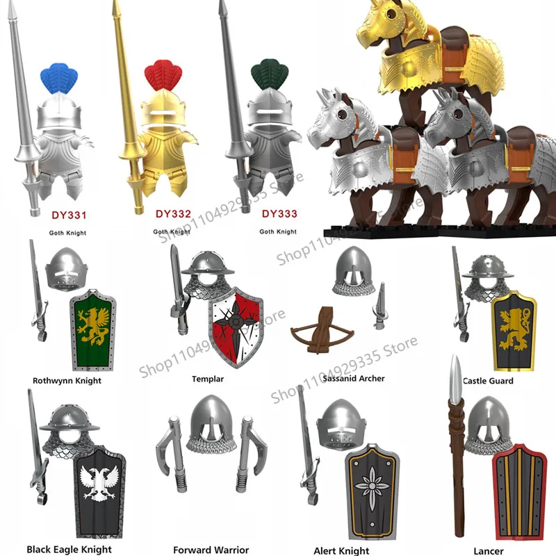 

DY331-DY333 M141-M143 Средневековые военные рыцари Строительные блоки Готическая кавалерия Броня Warhors Фигурки Аксессуары Кирпичи Игрушки