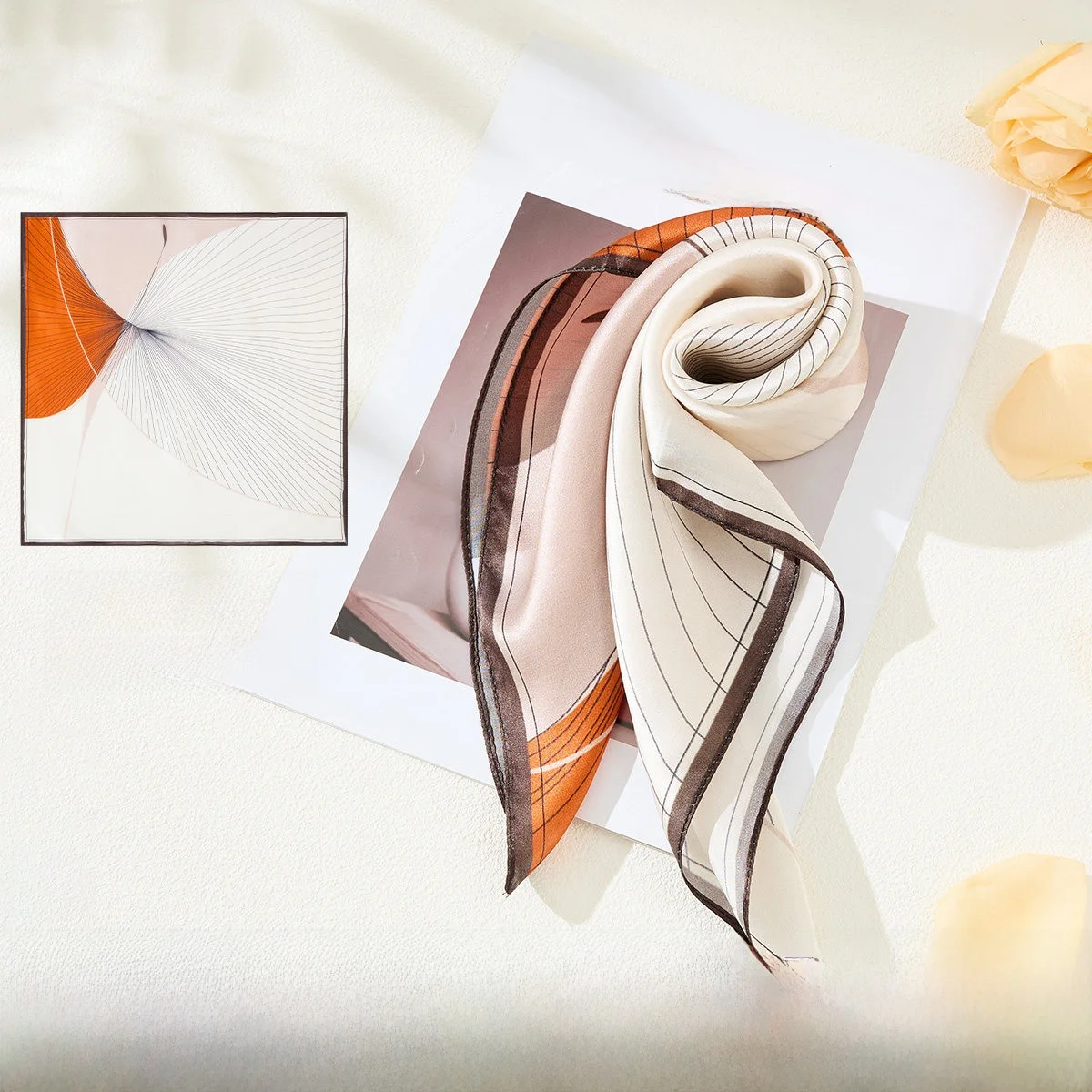 エレガントな幾何学模様のシルクスカーフ-00-桑シルク春夏新スタイル小さな正方形日焼け止め女性のファッションアクセサリー