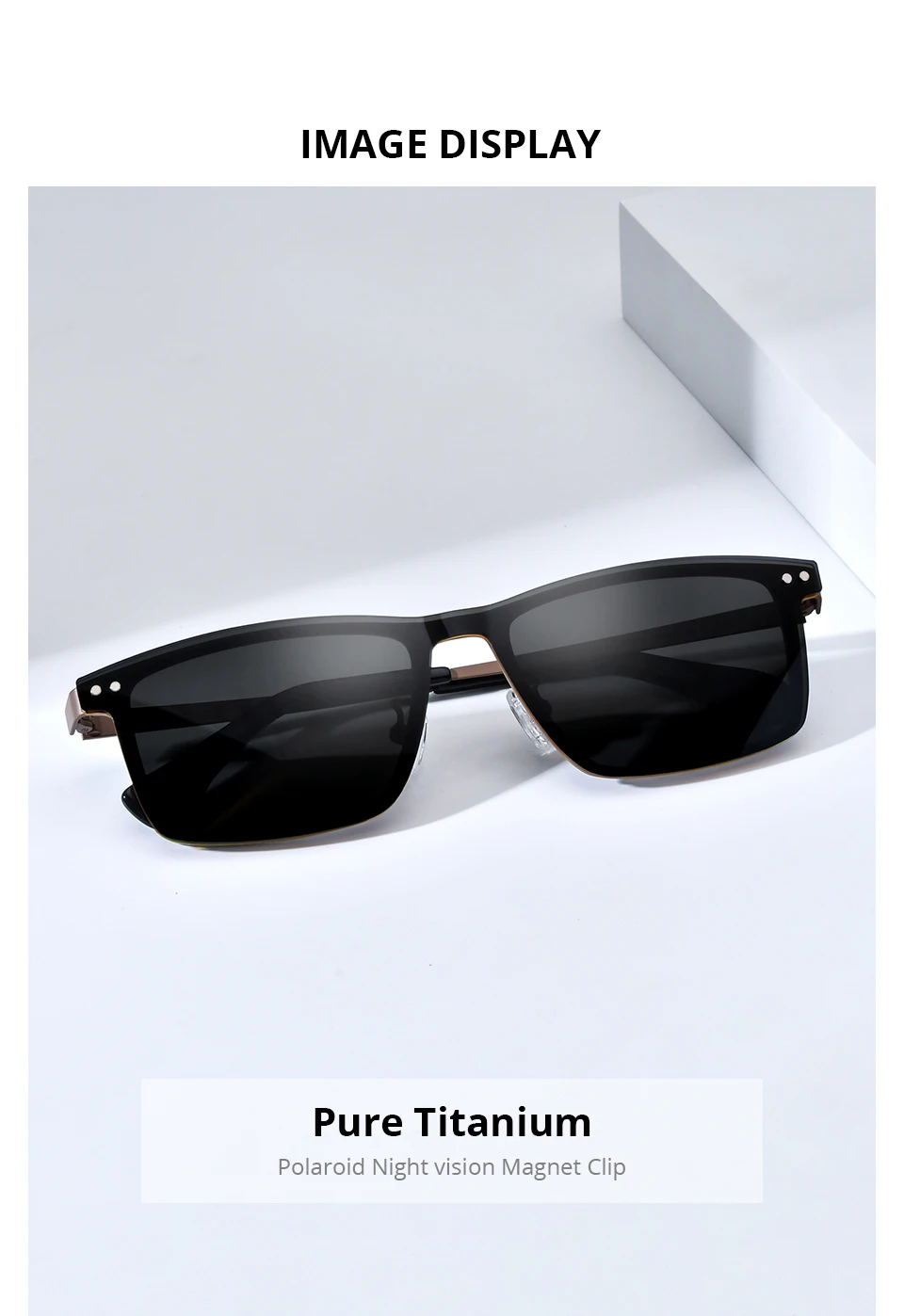 FONEX Titan-Brillengestell für Herren, japanische Brillen, quadratischer Magnet, Clip-on-Brille mit Nachtsicht und polarisierter Linse 85776 – Detail 1