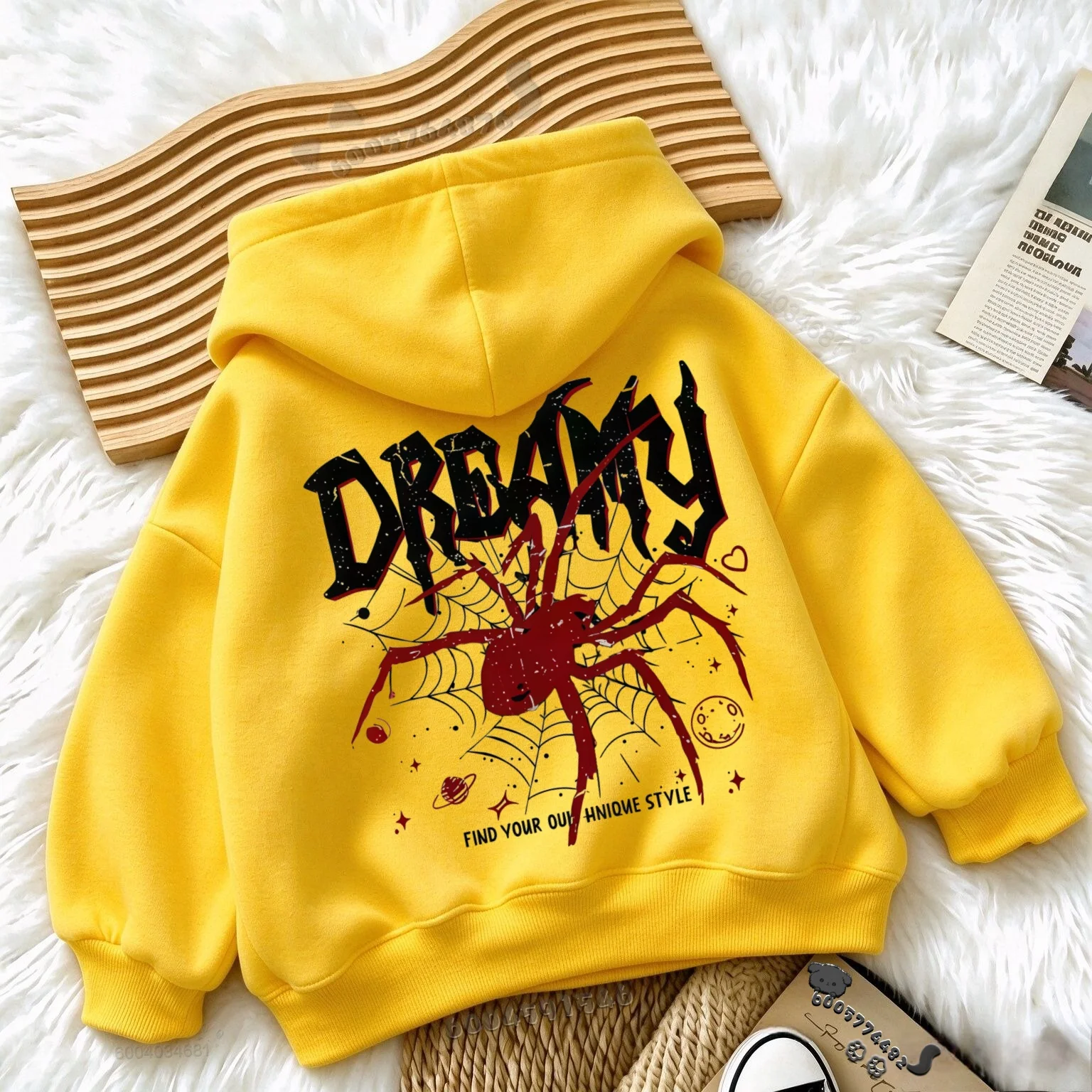Latest autumn and winter collection Style Kids Fleece Hoodie Spider Back Print Warm Breathable Loose Sweatshirt