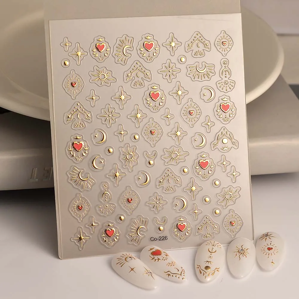 

1PCS New Technology Bronzing Diamond Nail Stickers Nail Art Decoration Relief Art Flowers Crescent 5D Stickers Nail Art Supplies