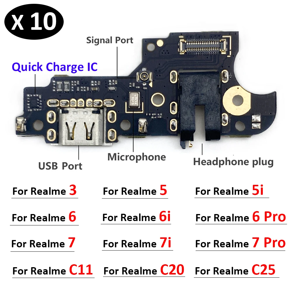10Pcs, Dock Connector USB Charger Charging Port Flex Cable Board For OPPO Realme 7 6 6i 5 5i 3 Pro C11 C20 C25 C12 C15 C21 C21Y