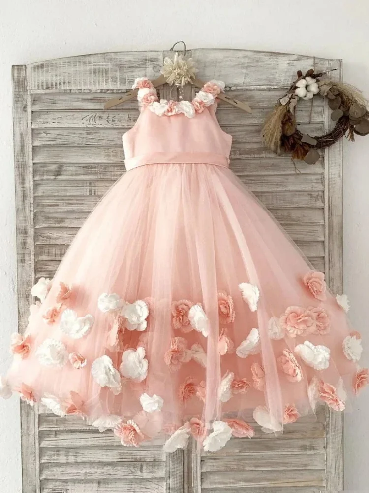 Custom light luxury dress women wedding guest gown girls wedding gown birthday party pageant 3d floral tulle long gown