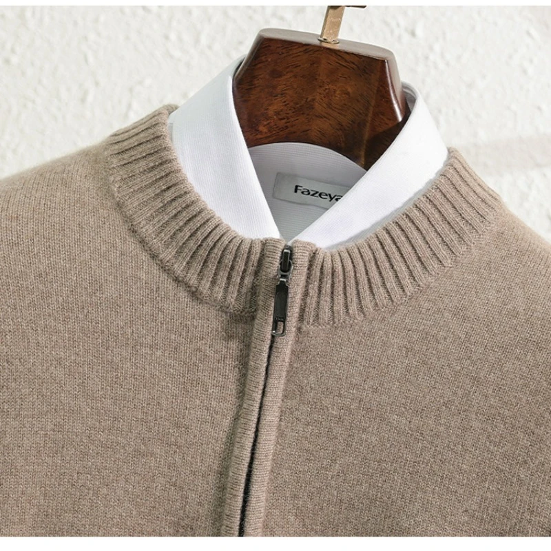 Men Thickened Cashmere Knitted Sweater Autumn Winter Warm Turtleneck Zipper Wool Pullover
