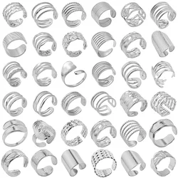1Pc Stainless Steel Women Assorted Chunky Lava Irregular Open Rings DIY Simple Geometric Textured Aesthetic Men Anillos Jewelry