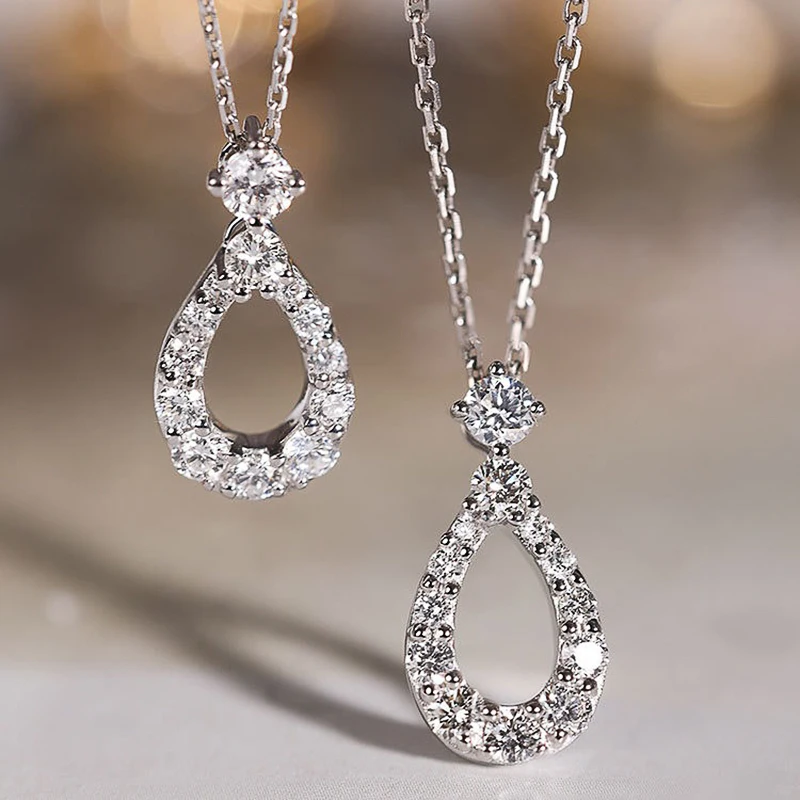 Huitan هندسية Waterdrop على شكل قلادة قلادة للنساء الرائعة AA مكعب زركونيا الفاخرة العصرية مجوهرات الزفاف النسائية #5