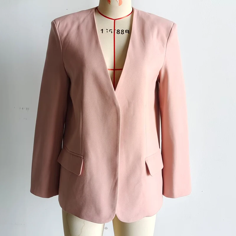Cappotto blazer rosa allentato elegante a maniche lunghe da donna autunno 2025