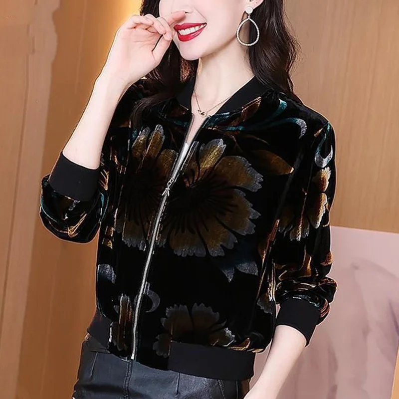 Fashion Loose Spliced Zipper Printed Casual Coats Women Clothing 2023 Autumn New Oversized Korean Tops All-match Commute Jackets