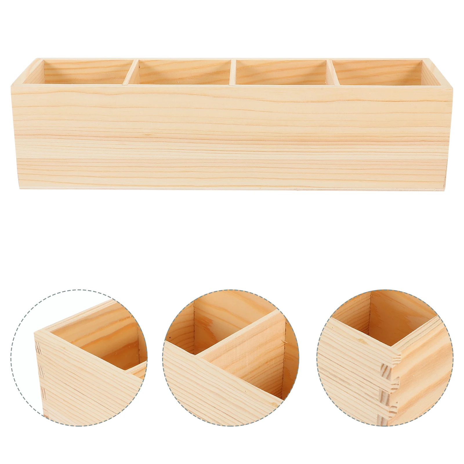 Storage Box Wooden Multi-grid Pen Holder Organizer Pine Home Office Desk Accessories