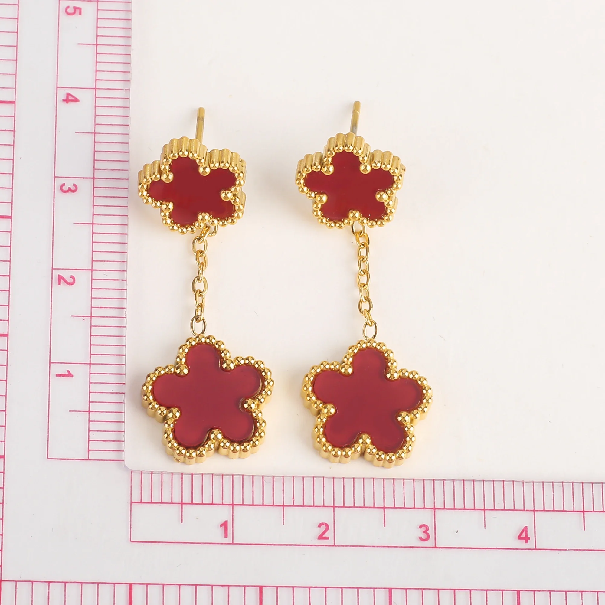 New Design Four-leaf Clover Five-leaf Flower Double Flower Earrings Stainless Steel Colorfast Ladies Wear Earrings Jewelry