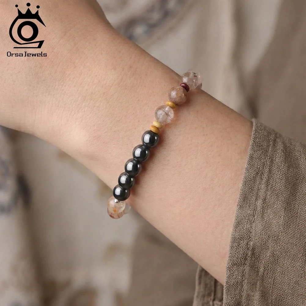 

ORSA JEWELS S925 Браслеты с кристаллами и бусинами для женщин, эластичный браслет из натурального камня, цепочка, целебная энергия, ювелирные изделия GMB78